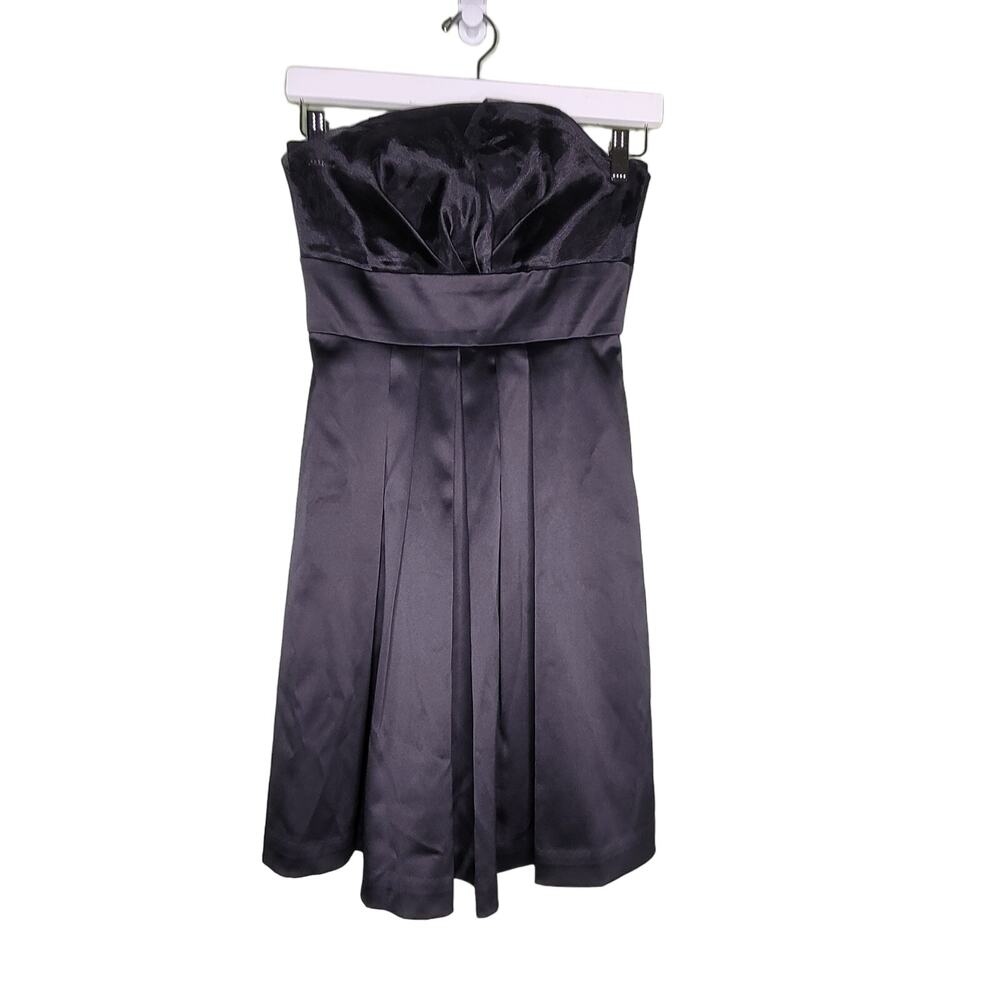 Strapless Black Satin Dress Special Occasion Wedding Party Event Pockets WHBM 00
